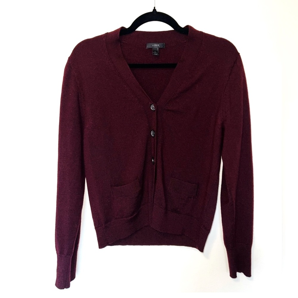 J. Crew Women's Burgundy V-Neck Cardigan 0015